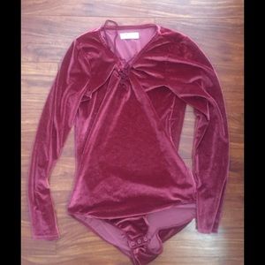 red velvet hollister bodysuit with lace up